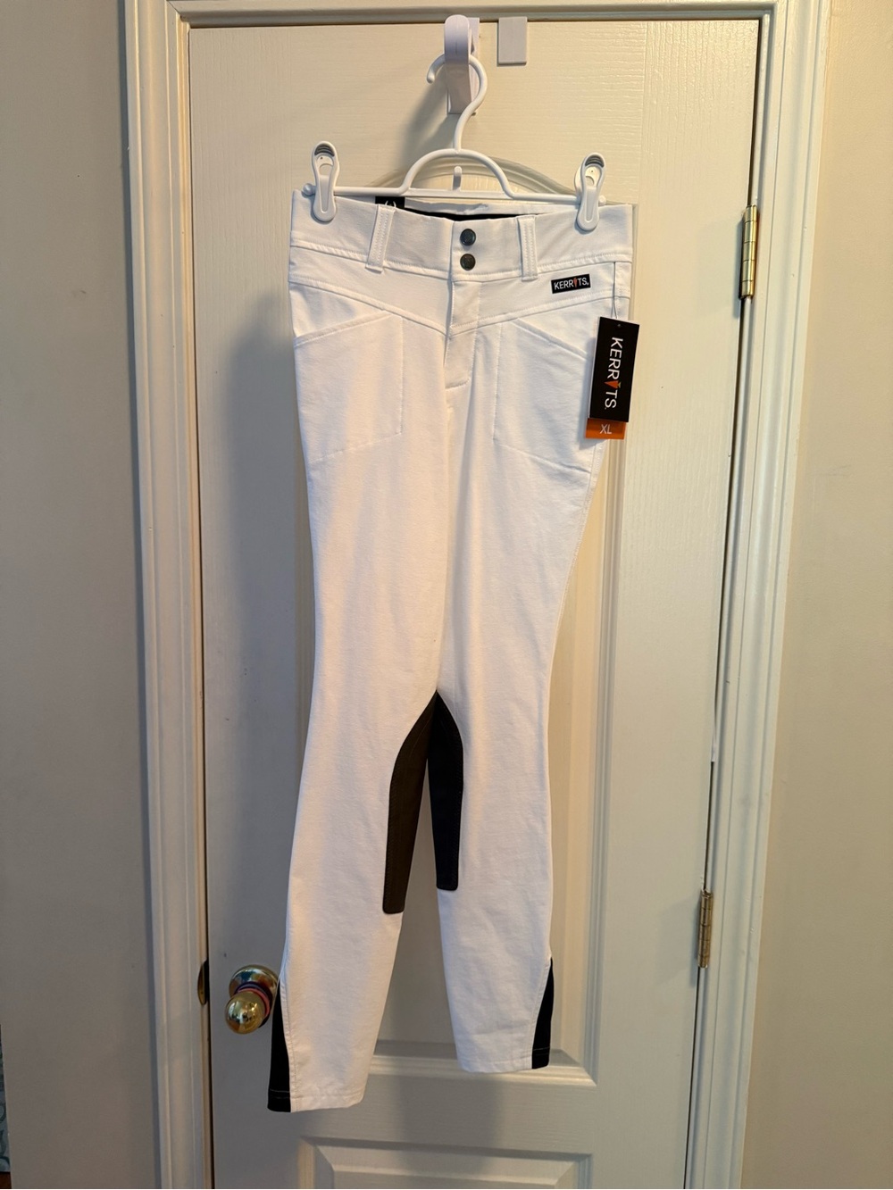 Kerrits White Equestrian Breeches with Black Logo Tag